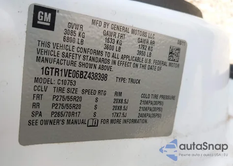 2011 GMC Sierra 1500 Sle z USA, uszkodzony, nr VIN 1GTR1VE06BZ438398